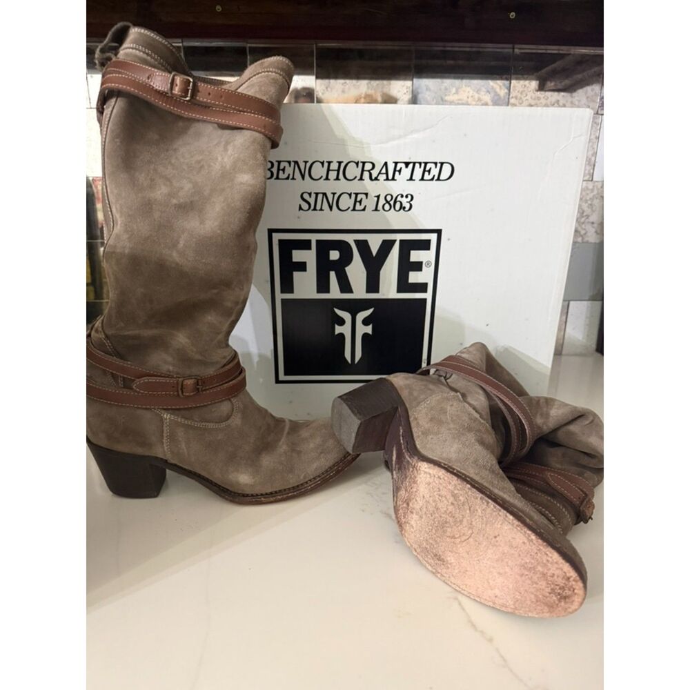 **FRYE Jane Strappy Tall Suede Boots | Fatigue | Size 10M**